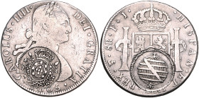 BOLIVIEN, Karl IV., 1788-1808, 8 Reales 1805 PTS PJ, Potosi. Gegenstempel =BRASILIEN, Minas Gerais, 960 Reis. 26,69g. Erworben 29/10/88.
f.ss
KM 73;...