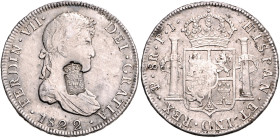 BOLIVIEN, Ferdinand VII., 1808-1825, 8 Reales 1822 PTS PJ, Potosi. Vs.Gegenstempel =PORTUGAL, 870 Reis (1834). 26,65g. Erworben 30/10/89.
ss
KM 84; ...