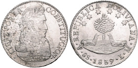 BOLIVIEN, Republik, seit 1825, 8 Soles 1839 PTS LM, Potosi. 27,24g.
Sf., vz
KM 97