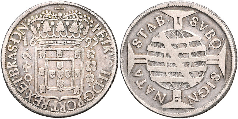 BRASILIEN, Pedro II., 1683-1706, 640 Reis 1697. 18,61g.
ss
KM 84