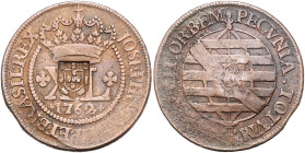 BRASILIEN, Maria I., 1786-1816, 40 Reis o.J. (1809) auf 1762 mit Gegenst. Portugal. 30,44g.
ss
vgl.KM 280.1