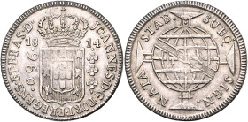 BRASILIEN, Johannes, Prinzregent, 1805-1818, 960 Reis 1814 B, Bahia. Überprägungsreste. 26,85g.
ss+
KM 307.1