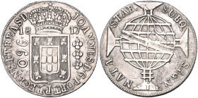 BRASILIEN, Johannes, Prinzregent, 1805-1818, 960 Reis 1817 R, Rio de Janeiro. Überprägungsspuren. 26,54g.
ss
KM 307.3