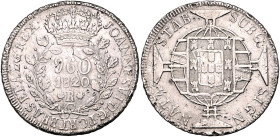 BRASILIEN, Johannes VI., 1818-1822, 960 Reis 1820 R, Rio de Janeiro. Überprägungsspuren. 26,56g.
Sf.a.Rd., ss
KM 326.1