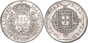 BRASILIEN, Johannes VI., 1818-1822, 960 Reis 1821 R, Rio de Janeiro. Überprägungsspuren. 27,08g.
vz
KM 326.1