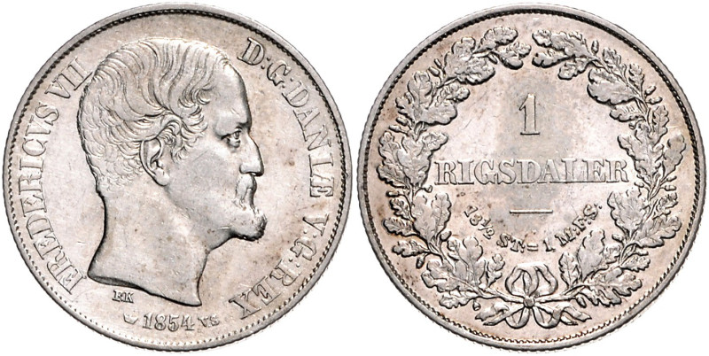 DÄNEMARK, Frederik VII., 1848-1863, Rigsdaler 1854 VS, Kopenhagen.
ss+
KM 760....