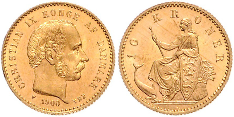 DÄNEMARK, Christian IX., 1863-1906, 10 Kronen 1900 VBP. 4,48g.
GOLD, st
KM 790...