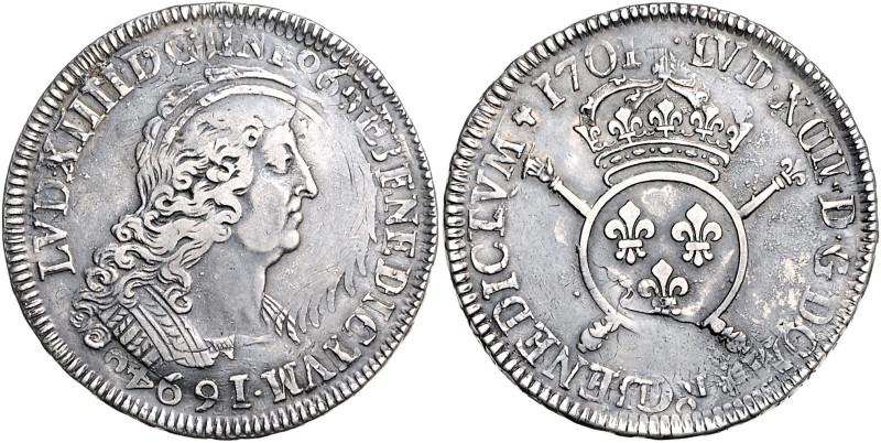 FRANKREICH, Ludwig XIV., 1643-1715, Ecu aux insignes 1701, Paris. Überprägt auf ...