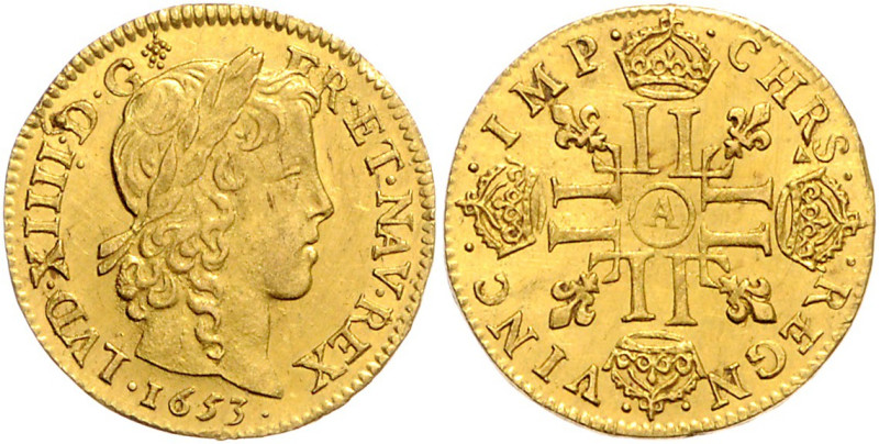 FRANKREICH, Ludwig XIV., 1643-1715, Louis d'or 1653 A, Paris. 6,7g.
GOLD, Vs.kl...