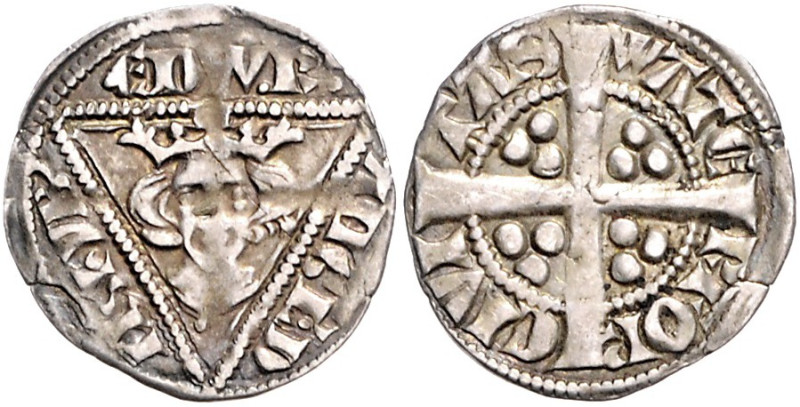 IRLAND, Edward I., 1272-1307, Penny o.J. Kopf v.vorn in Dreieck. Rs.Doppellinien...