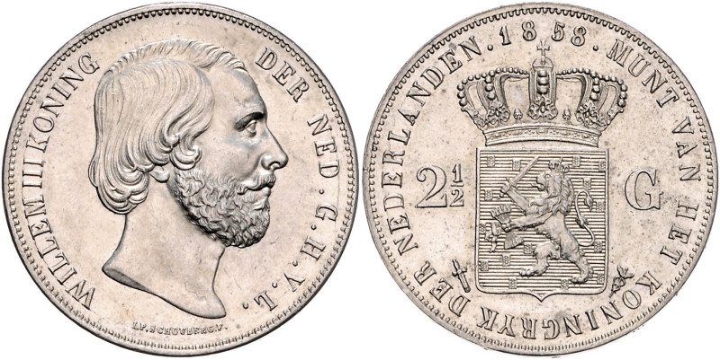 NIEDERLANDE, Willem III., 1849-1890, 2 1/2 Gulden 1858.
vz+
KM 82