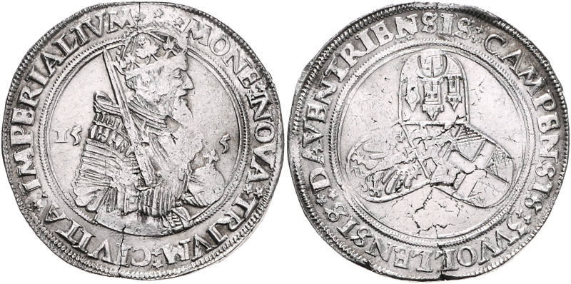 NIEDERLANDE - SPANISCHE, Karl I.(V.), 1516-1555, Ecu =Taler 1555. Deventer, Camp...