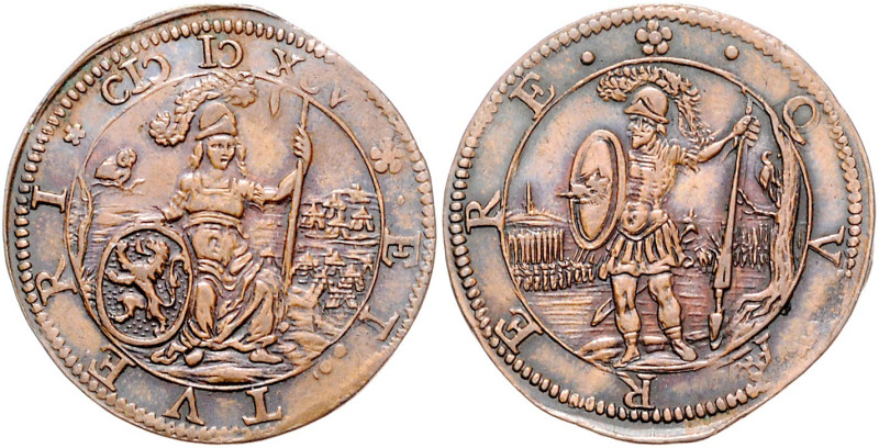 NIEDERLANDE - SPANISCHE, Philipp II., 1555-1598, Kupfer-Rechenpfennig 1595, Dord...