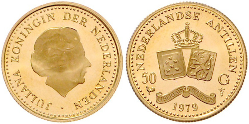 NIEDERLÄNDISCHE ANTILLEN, Juliana, 1948-1980, 50 Gulden 1979. 3,36g.
Ware ist M...