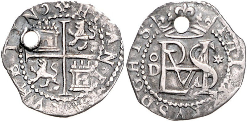 PERU, Philipp II., 1556-1598, 1/2 Real o.J. oD *, Lima. 1,65g.
Loch, ss
C.-C.3...