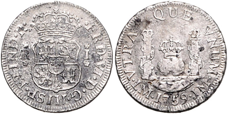 PERU, Ferdinand VI., 1746-1759, Real 1759 LM JM, Lima. 3,01g.
vz/ss
KM 52; C.-...