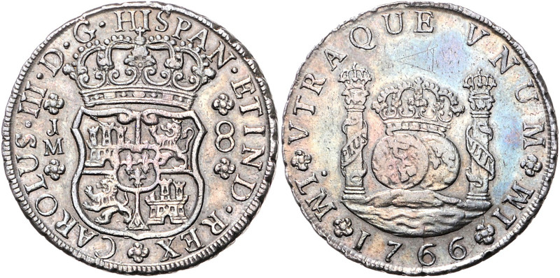 PERU, Carlos III., 1759-1788, 8 Reales 1766 LM JM, Lima. 1 Punkt über L. 27g. Er...