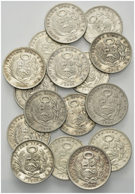 PERU, Republik, seit 1821, 1/5 Sol 1901 JF, 1903 JF, 1906 JF, 1907 FG, 1907 JF, ...