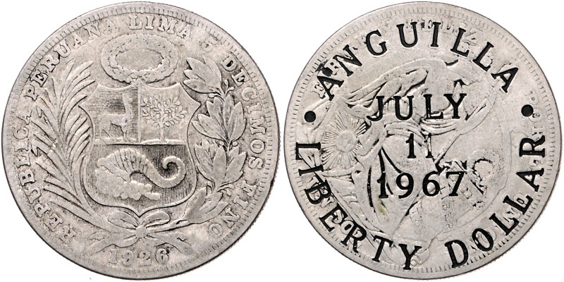 PERU, Republik, seit 1821, Sol 1926. Rs.Gegenstempel =ANGUILLA, Liberty Dollar 1...