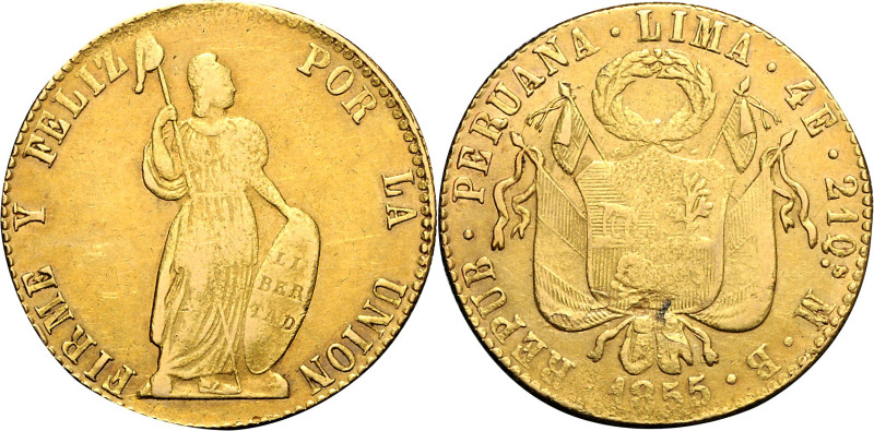 PERU, Republik, seit 1821, 4 Escudos 1855 MB, Lima. 13,38g.
GOLD, ss/f.ss
KM 1...