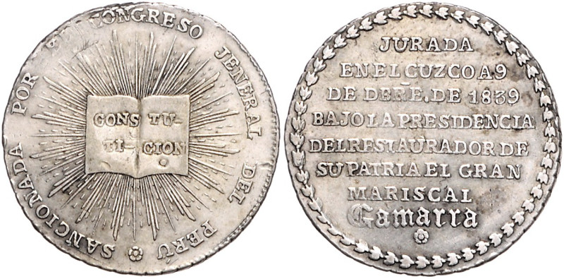 PERU, Republik, seit 1821, Silbermed. 1839 a.d. Beschwörung der Verfassung unter...