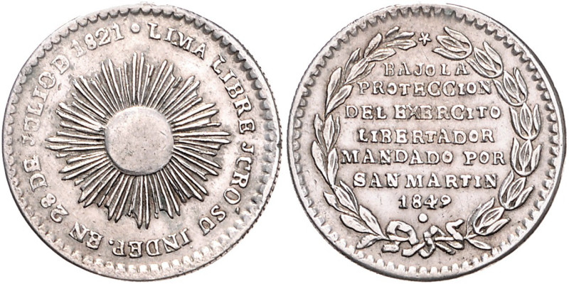 PERU, Republik, seit 1821, Silbermed 1849 a.d. Jahresfeier der Unabhängigkeitser...