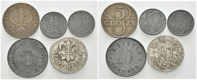 POLEN, Republik, 1919-1938, 5 Groszy 1925 (ss); DAZU: 1 Crosz 1939 (2, ss u. vz)...