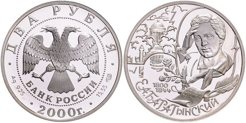 RUSSLAND, CIS, seit 1991, 2 Rubel 2000. Eugeny Abromovich Baratynsky. 17,02g.
P...