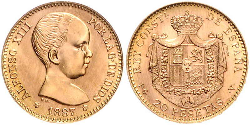 SPANIEN, Alfonso XIII., 1886-1931, 20 Pesetas 1887 (1962) PG-V, Madrid. 6,47g.
...