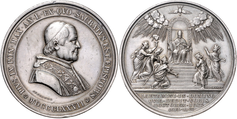 VATIKAN / KIRCHENSTAAT, Pius IX., 1846-1878, Silbermed. 1877 von Speranza und Ga...