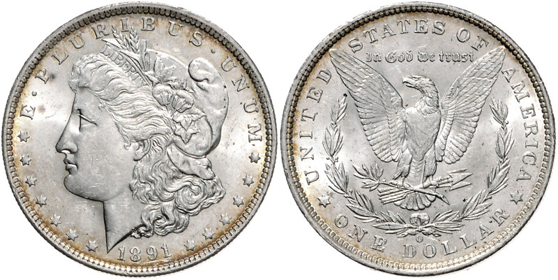 VEREINIGTE STAATEN VON AMERIKA, Morgan-Dollar 1891 O, New Orleans. 26,82g.
Vs.m...