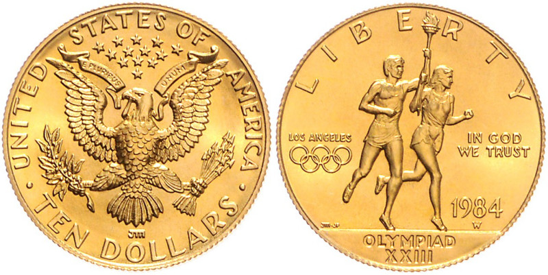 VEREINIGTE STAATEN VON AMERIKA, 10 Dollars 1984. Olympiade Los Angeles - Fackell...