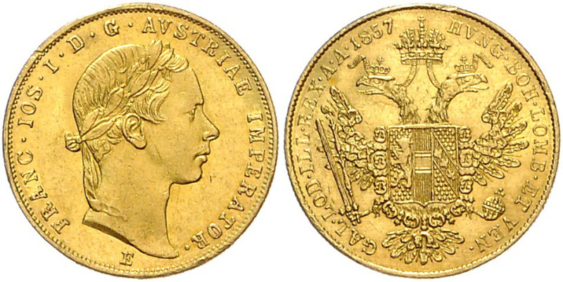 HAUS HABSBURG, Franz Joseph I., 1848-1916, Dukat 1857 E, Karlsburg. 3,49g.
Ware...