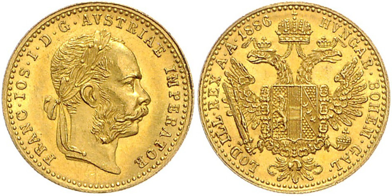 HAUS HABSBURG, Franz Joseph I., 1848-1916, Dukat 1886. 3,49g.
Ware ist MwSt-bef...