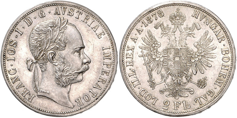 HAUS HABSBURG, Franz Joseph I., 1848-1916, Doppelgulden 1878.
f.st
Dav.27; T.4...