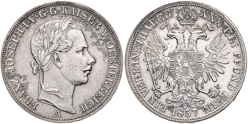 HAUS HABSBURG, Franz Joseph I., 1848-1916, Vereinstaler 1857 A, Wien. 18,50g.
f...