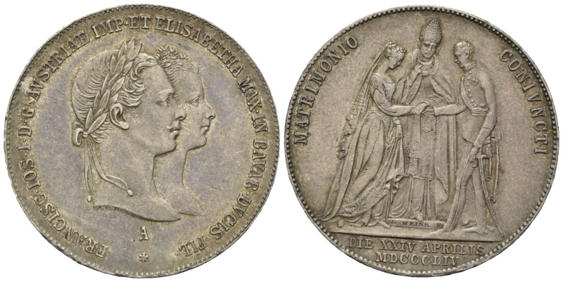 HAUS HABSBURG, Franz Joseph I., 1848-1916, Gulden 1854 A, Wien. Vermählung mit E...