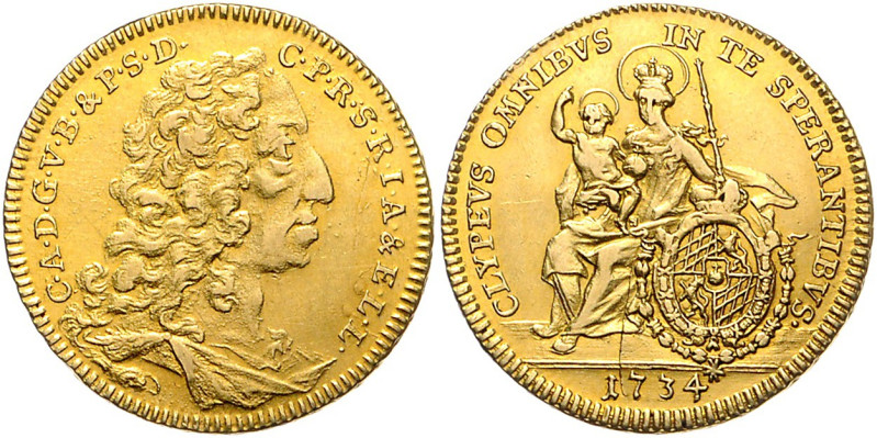 BAYERN, Karl Albrecht, 1726-1745, Carolin 1734. 9,74g.
GOLD, vz/f.vz
Frbg.232;...