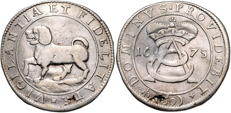 ÖTTINGEN, Albrecht Ernst I., 1660-1683, Gulden =60 Kreuzer 1675. Sog. Hundsgulde...