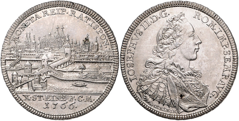 REGENSBURG, STADT, Konventionstaler 1766 CM. Mit Titel Joseph II. Stadtansicht m...