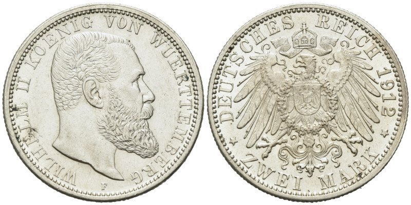 WÜRTTEMBERG, Wilhelm II., 1891-1918, 2 Mark 1912 F.
st
J.174