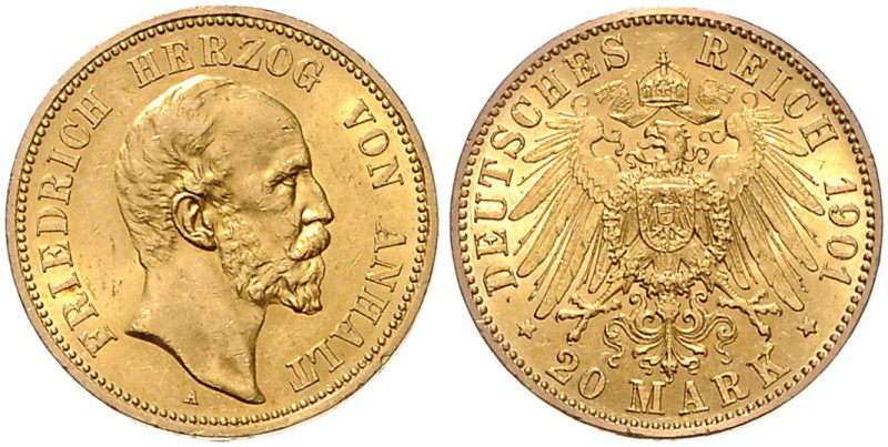 ANHALT, Friedrich I., 1871-1904, 20 Mark 1901 A.
st
J.181