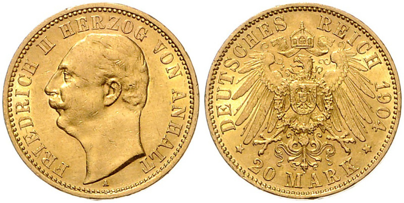 ANHALT, Friedrich II., 1904-1918, 20 Mark 1904 A.
f.st
J.182