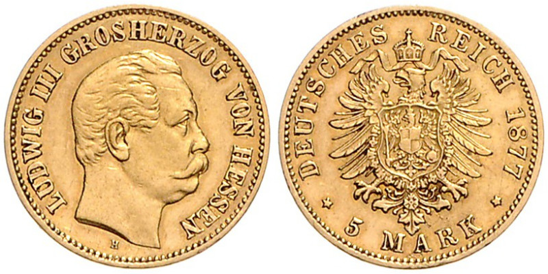 HESSEN, Ludwig III., 1848-1877, 5 Mark 1877 H.
f.st
J.215