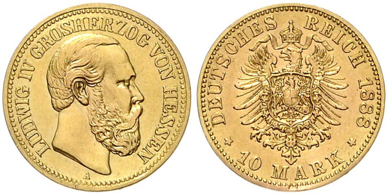 HESSEN, Ludwig IV., 1877-1892, 10 Mark 1888 A.
vz/st
J.219