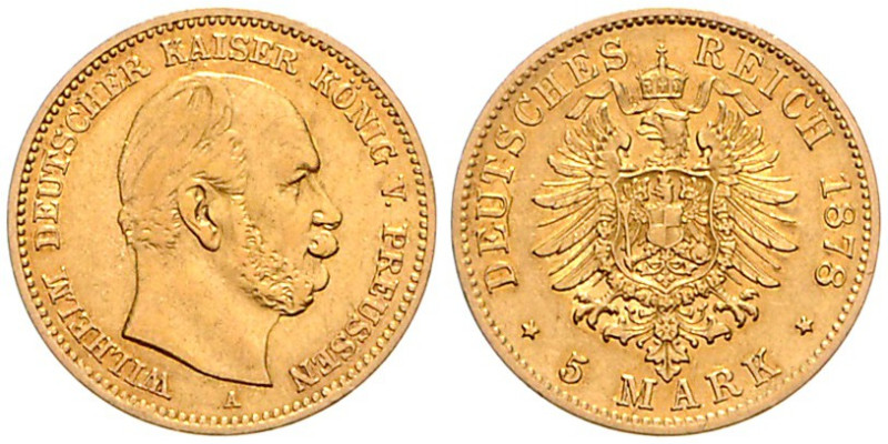 PREUSSEN, Wilhelm I., 1861-1888, 5 Mark 1878 A.
vz/st
J.244