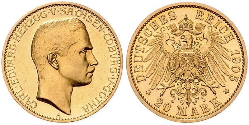 SACHSEN-COBURG-GOTHA, Carl Eduard, 1900-1918, 20 Mark 1905 A.
PP
J.274