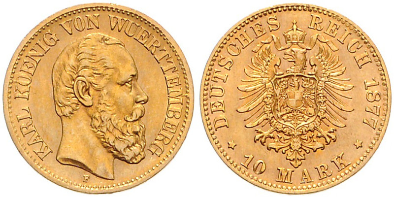 WÜRTTEMBERG, Karl, 1864-1891, 10 Mark 1877 F.
Ware ist MwSt-befreit
VAT tax fr...