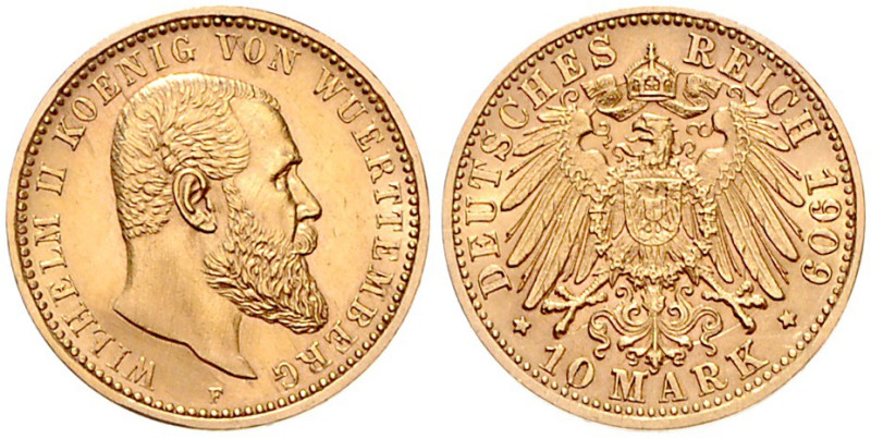 WÜRTTEMBERG, Wilhelm II., 1891-1918, 10 Mark 1909 F.
st
J.295