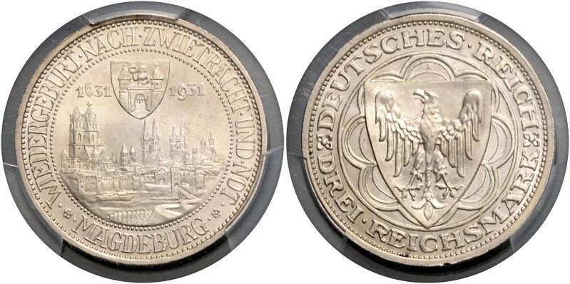 WEIMARER REPUBLIK, 1919-1933, 3 Reichsmark 1931 A. Magdeburg.
PCGS PR-65
J.347